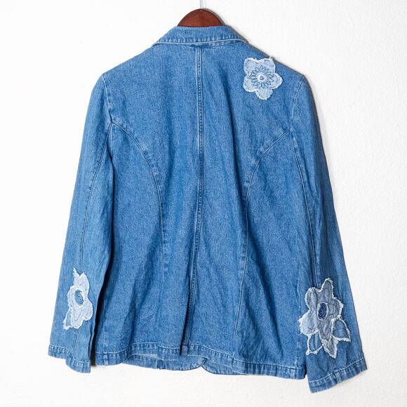 Hearts of Palm Women’s Denim Jacket Boho Charm Cottagecore Floral Applique Sz 14 - Picture 2 of 9